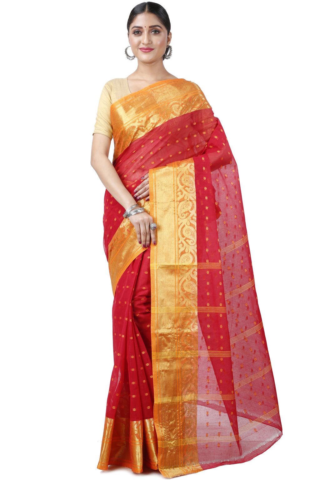 Red Pure Cotton Sachi Tant Saree (1026)